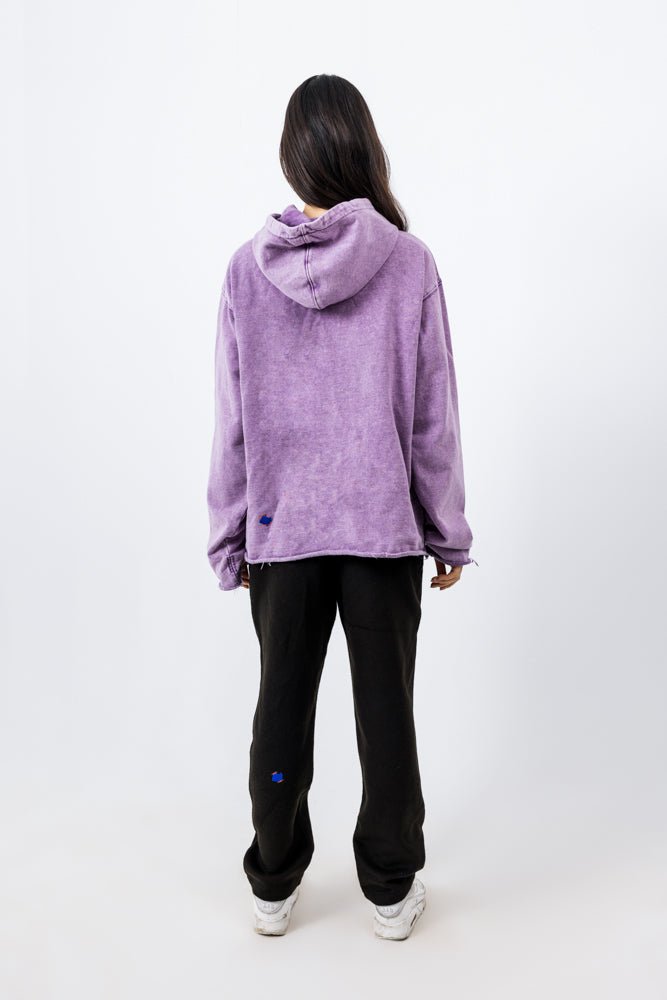 Graphic - Print Purple Washed Hoodie - Mazrood