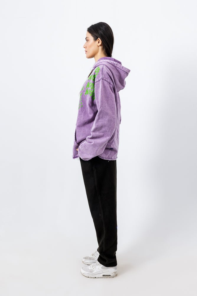 Graphic - Print Purple Washed Hoodie - Mazrood