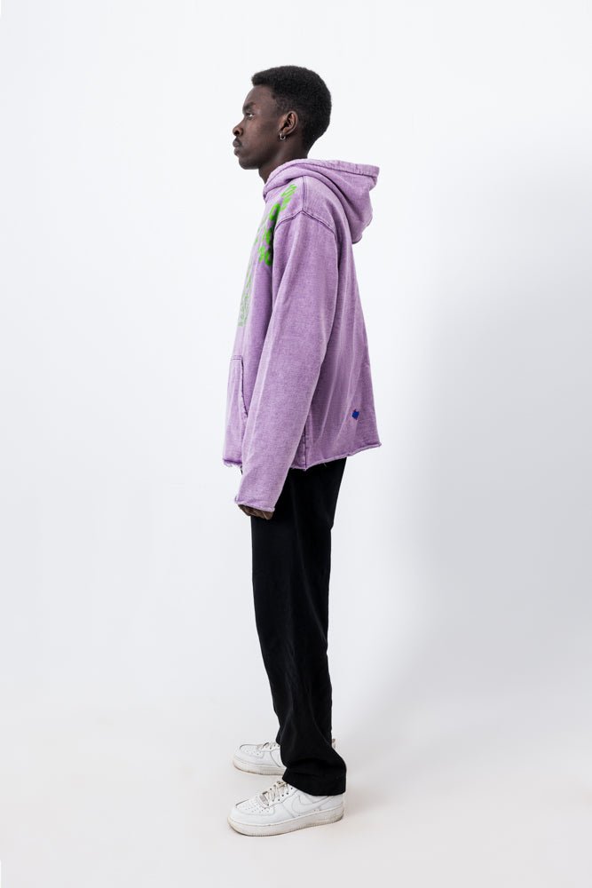 Graphic - Print Purple Washed Hoodie - Mazrood