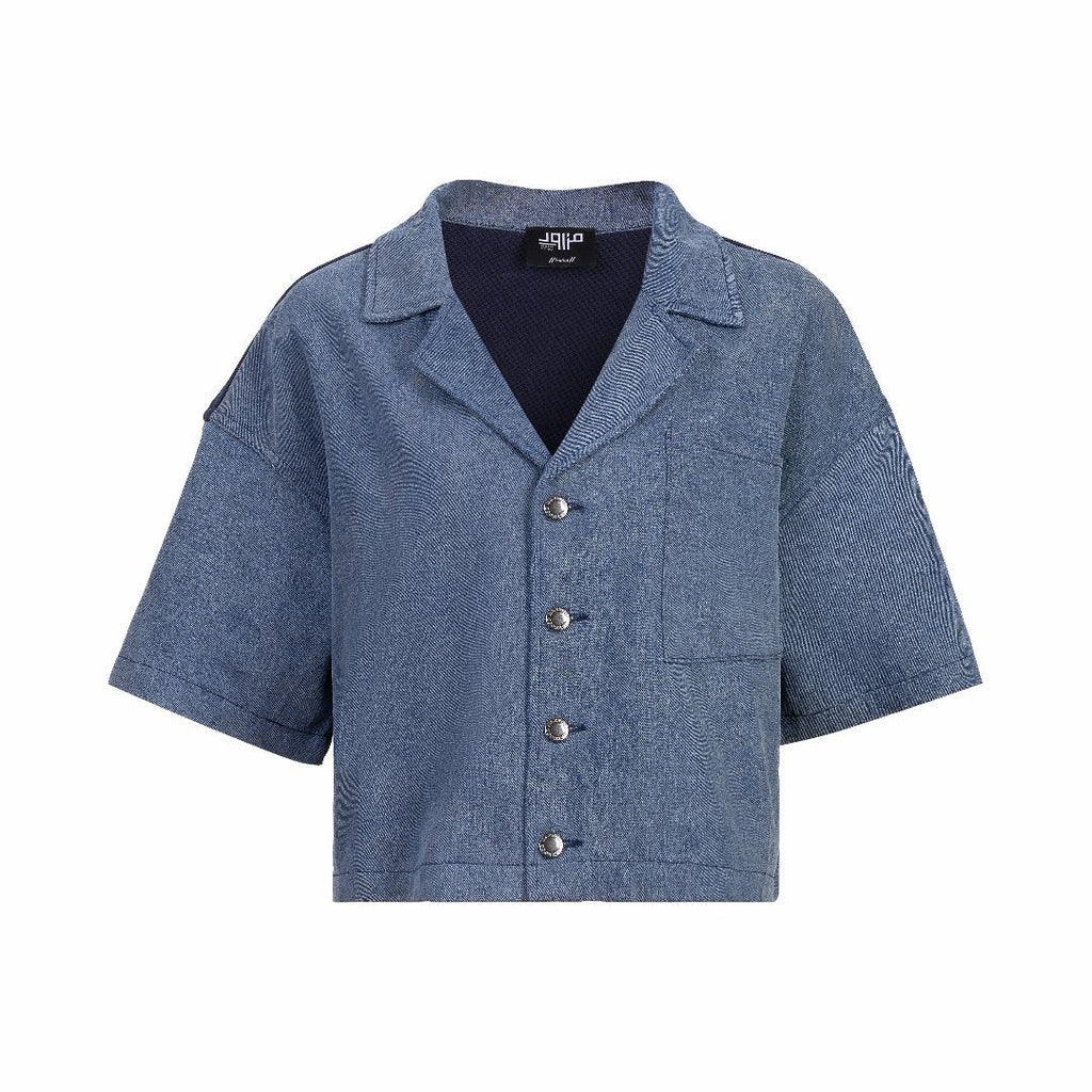 Ladies Cropped Denim Shirt - Mazrood