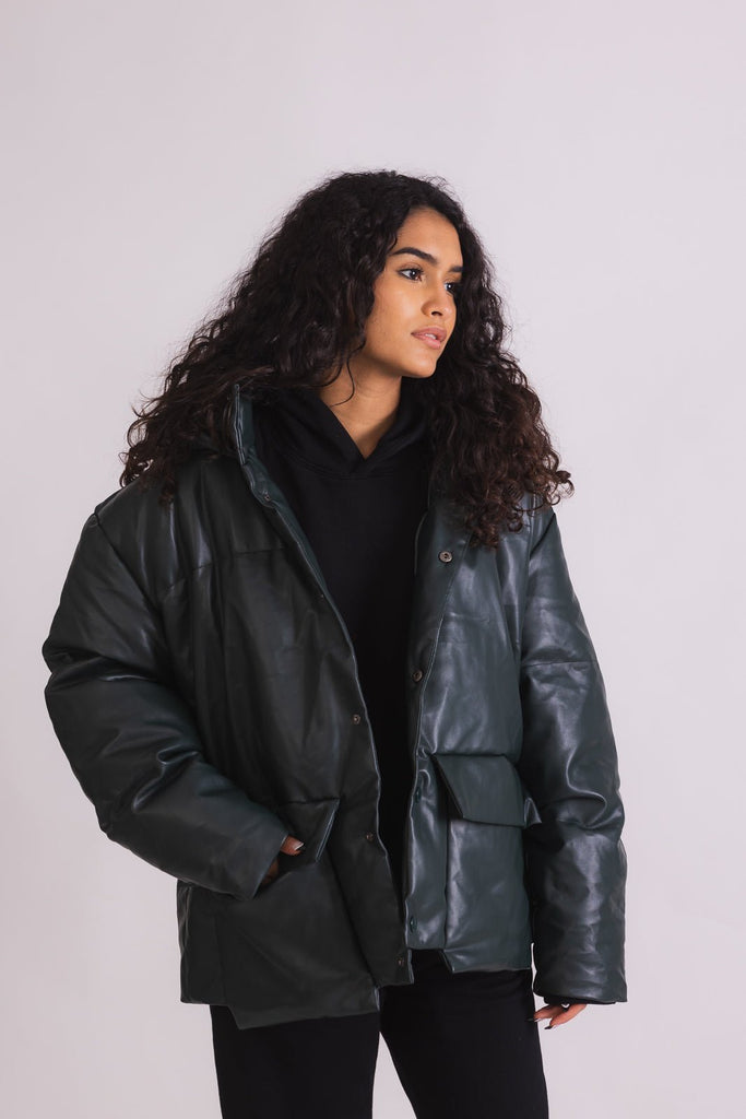 Leather Puffer Jacket - Mazrood