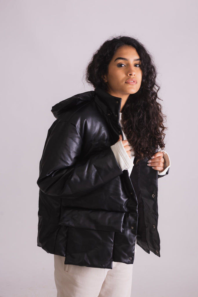 Leather Puffer Jacket - Mazrood