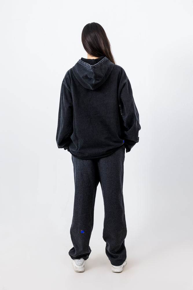 Graphic-Print Black Washed Hoodie