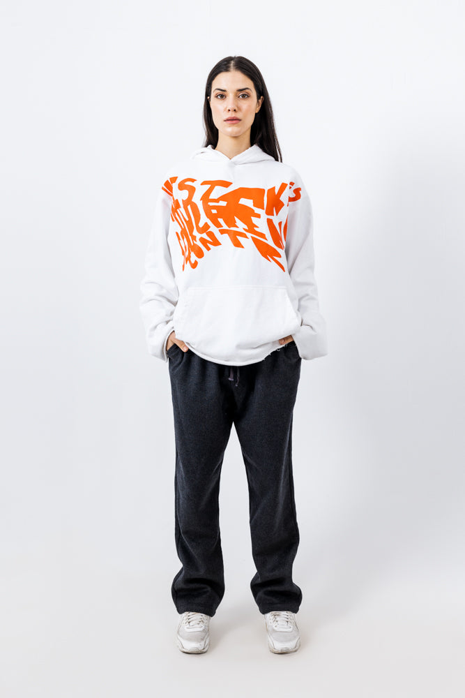 Graphic-Print White Washed Hoodie